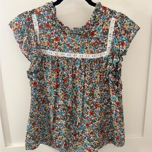 LOFT Multicolor Floral Blouse with Lace Trim